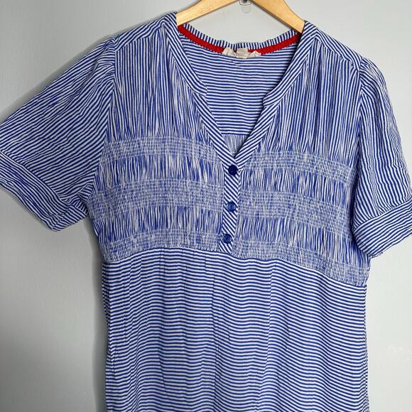 Cactus + Pearl Women's Blue and White‎ Pinstriped Smocked Top Maxi Dress SIze L - Picture 3 of 9